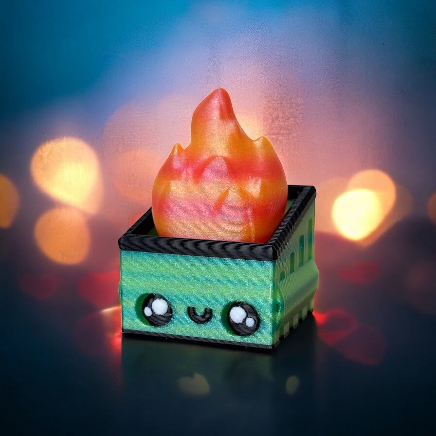 Burnie and Lil’ Burnie - Dumpster Fire Fidget Clickers Decor Sparkly