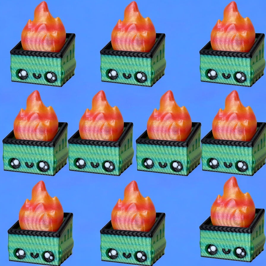 Burnie and Lil’ Burnie - Dumpster Fire Fidget Clickers Decor Sparkly