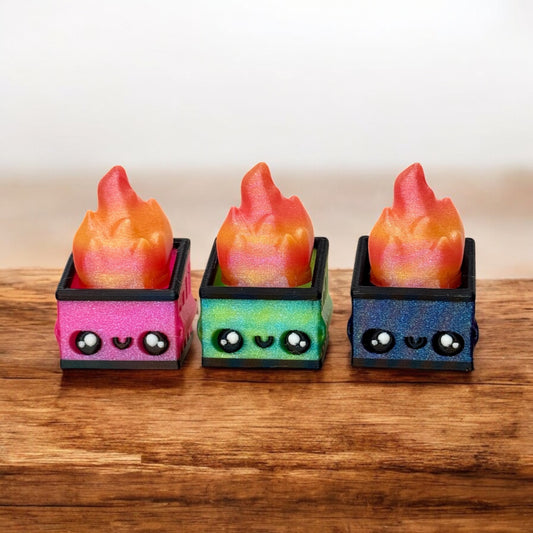 Burnie and Lil’ Burnie - Dumpster Fire Fidget Clickers Decor Sparkly